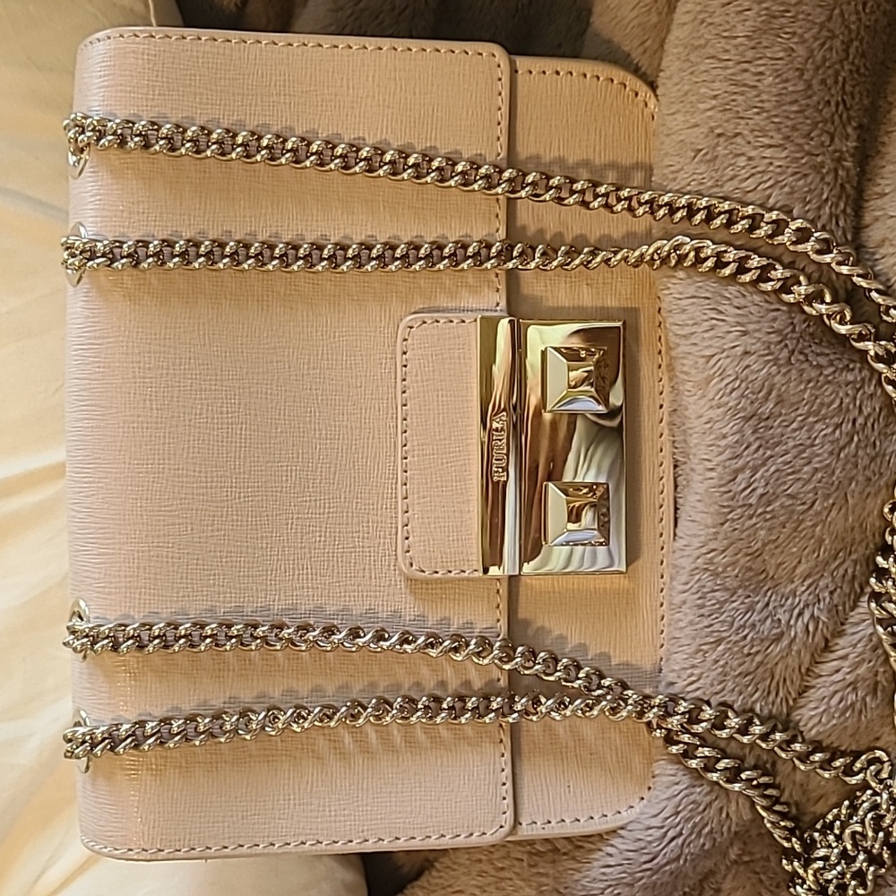 Furla Cream Shoulder Bag with Gold Accents